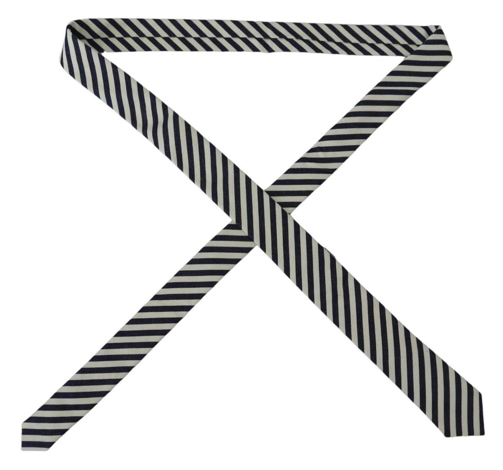 Denny Rose White Blue Striped Classic Adjustable Men Silk Tie - Hilstor