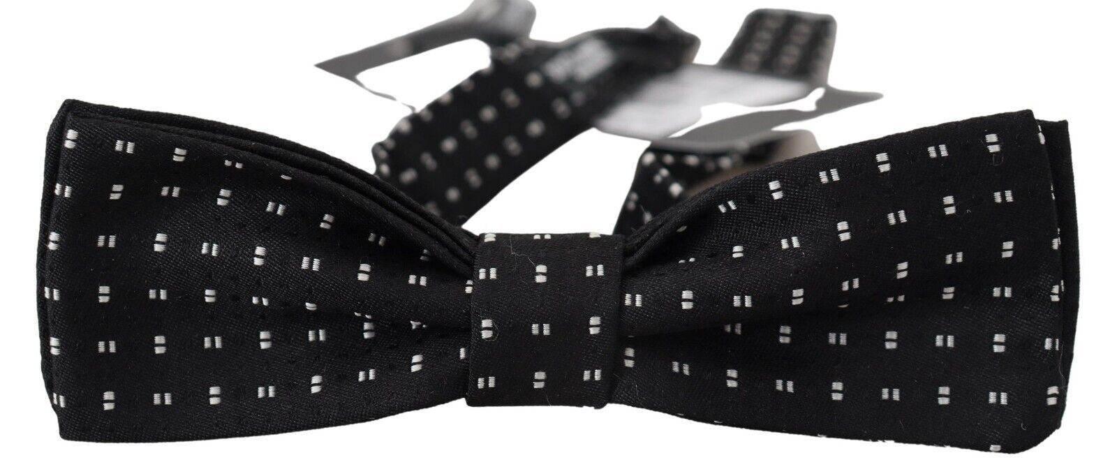 Dolce & Gabbana Black Silk Patterned Neck Papillon Accessory Bow Tie - Hilstor