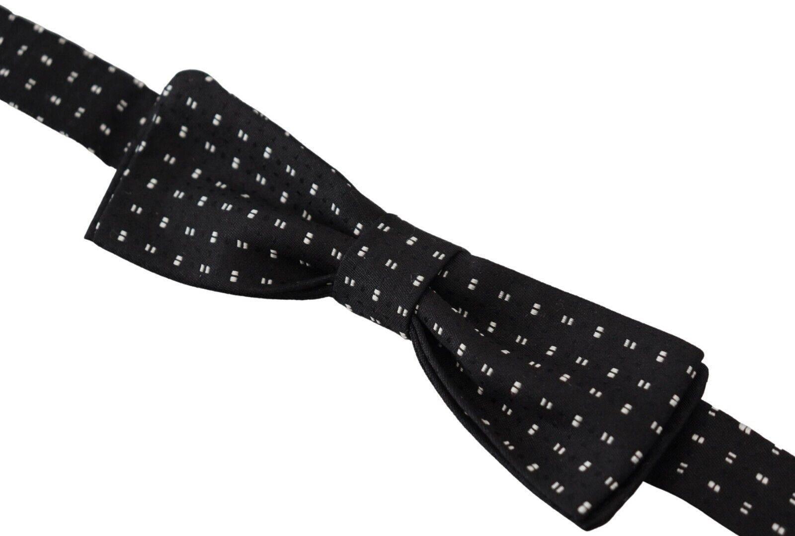 Dolce & Gabbana Black Silk Patterned Neck Papillon Accessory Bow Tie - Hilstor