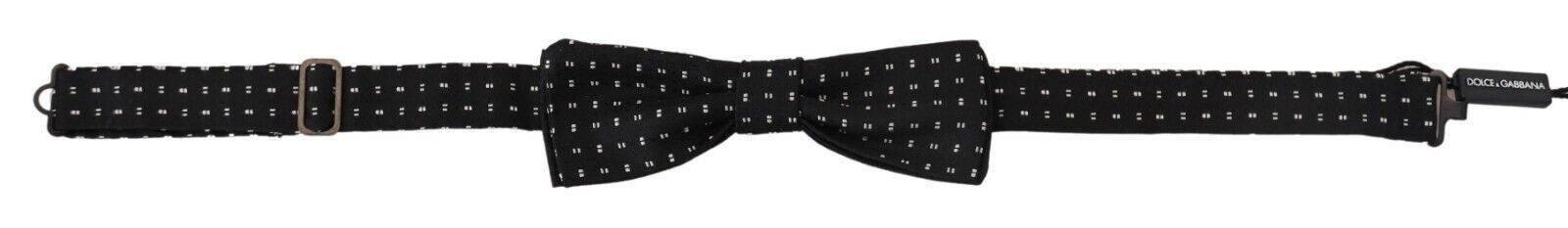 Dolce & Gabbana Black Silk Patterned Neck Papillon Accessory Bow Tie - Hilstor