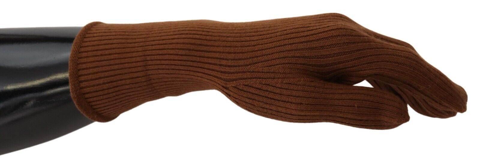 Dolce & Gabbana Elegant Brown Cashmere Winter Gloves - Hilstor