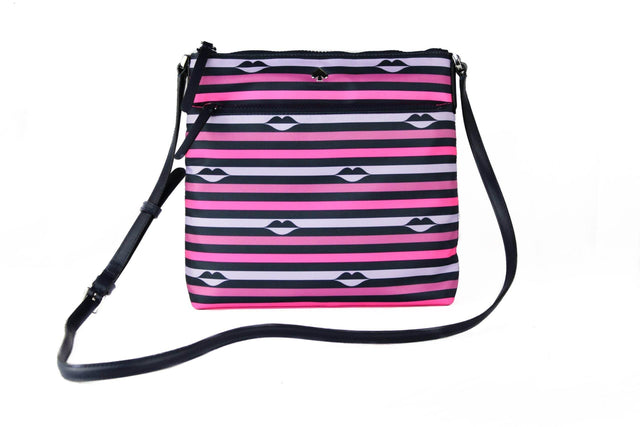 Kate Spade Jae Nylon Leather Flat Pink Striped Multi Crossbody HandBag Purse - Hilstor