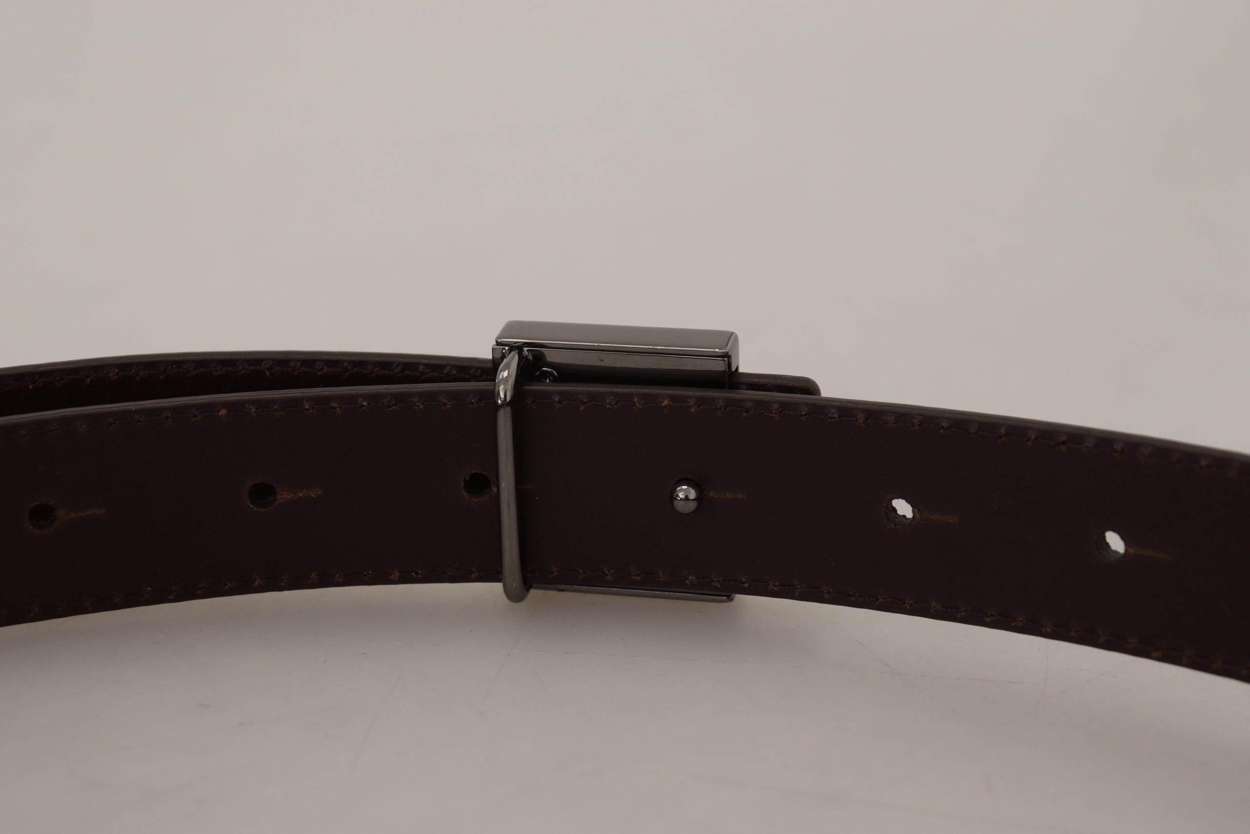 Dolce & Gabbana Gold Leather Silver Square Metal Buckle Belt - Hilstor