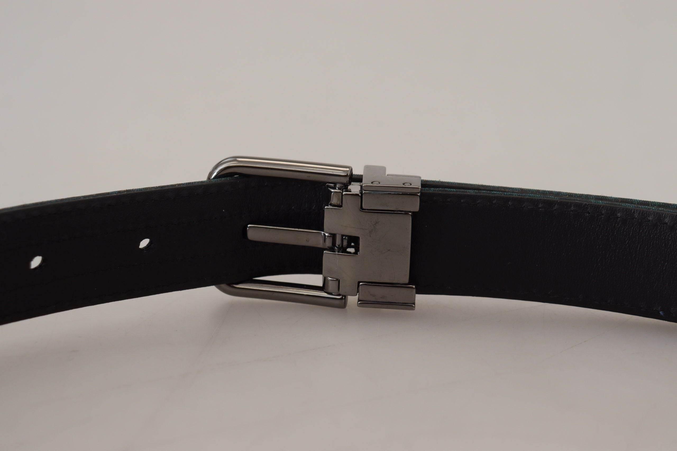 Dolce & Gabbana Blue Jacquard Moire Silver Metal Belt Men - Hilstor