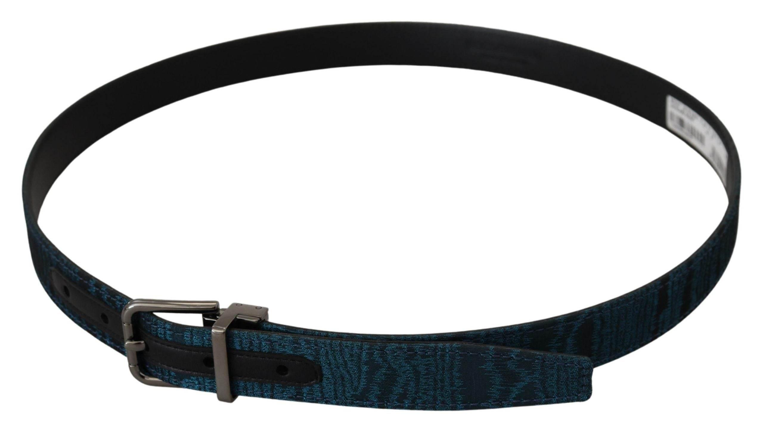 Dolce & Gabbana Blue Jacquard Moire Silver Metal Belt Men - Hilstor
