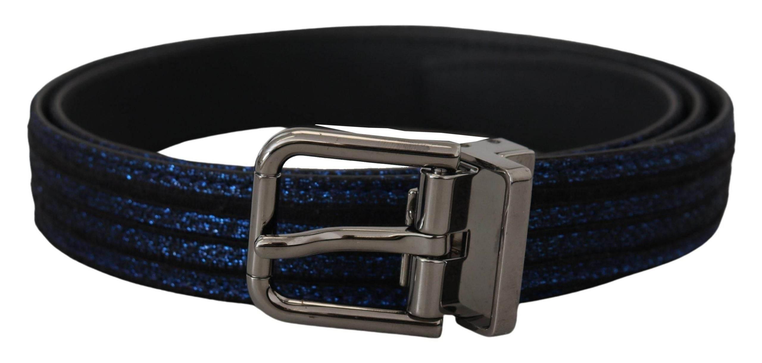 Dolce & Gabbana Blue Jacquard Stripe Silver Buckle Belt - Hilstor