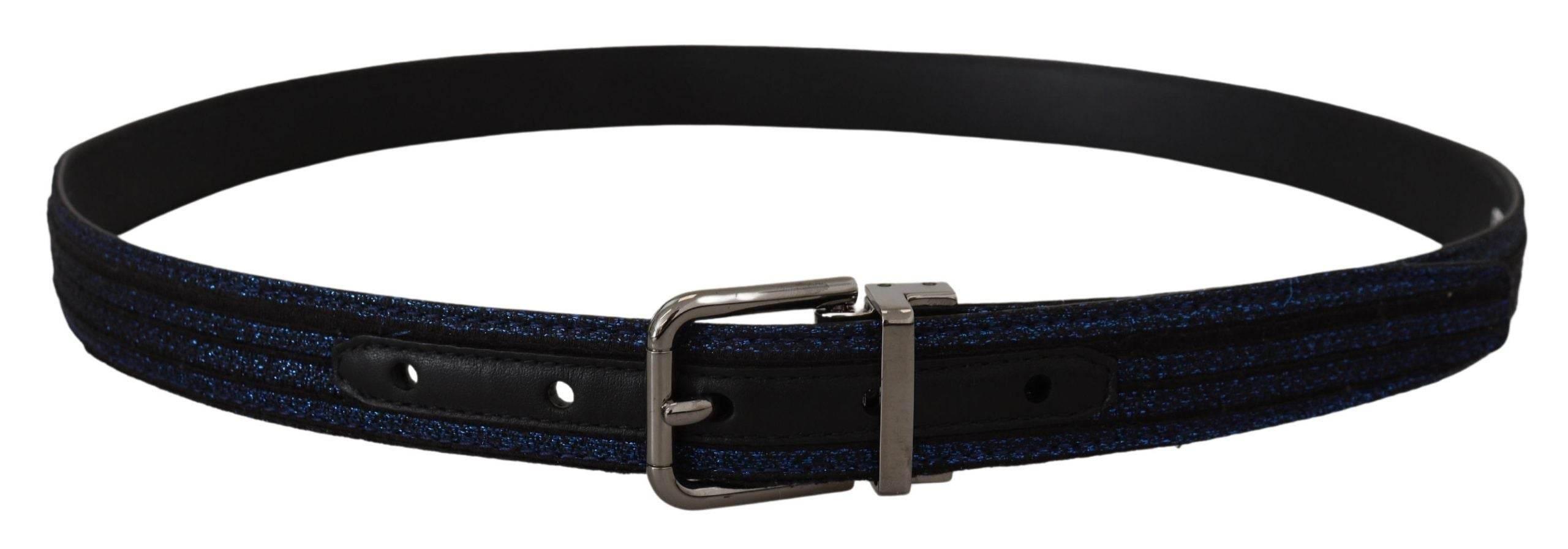 Dolce & Gabbana Blue Jacquard Stripe Silver Buckle Belt - Hilstor