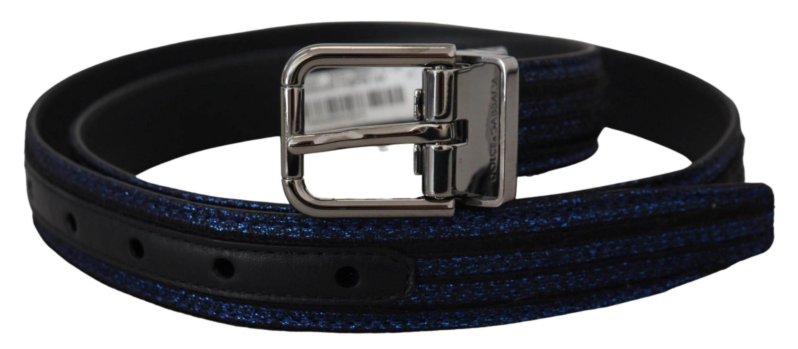 Dolce & Gabbana Blue Jacquard Stripe Silver Buckle Belt - Hilstor
