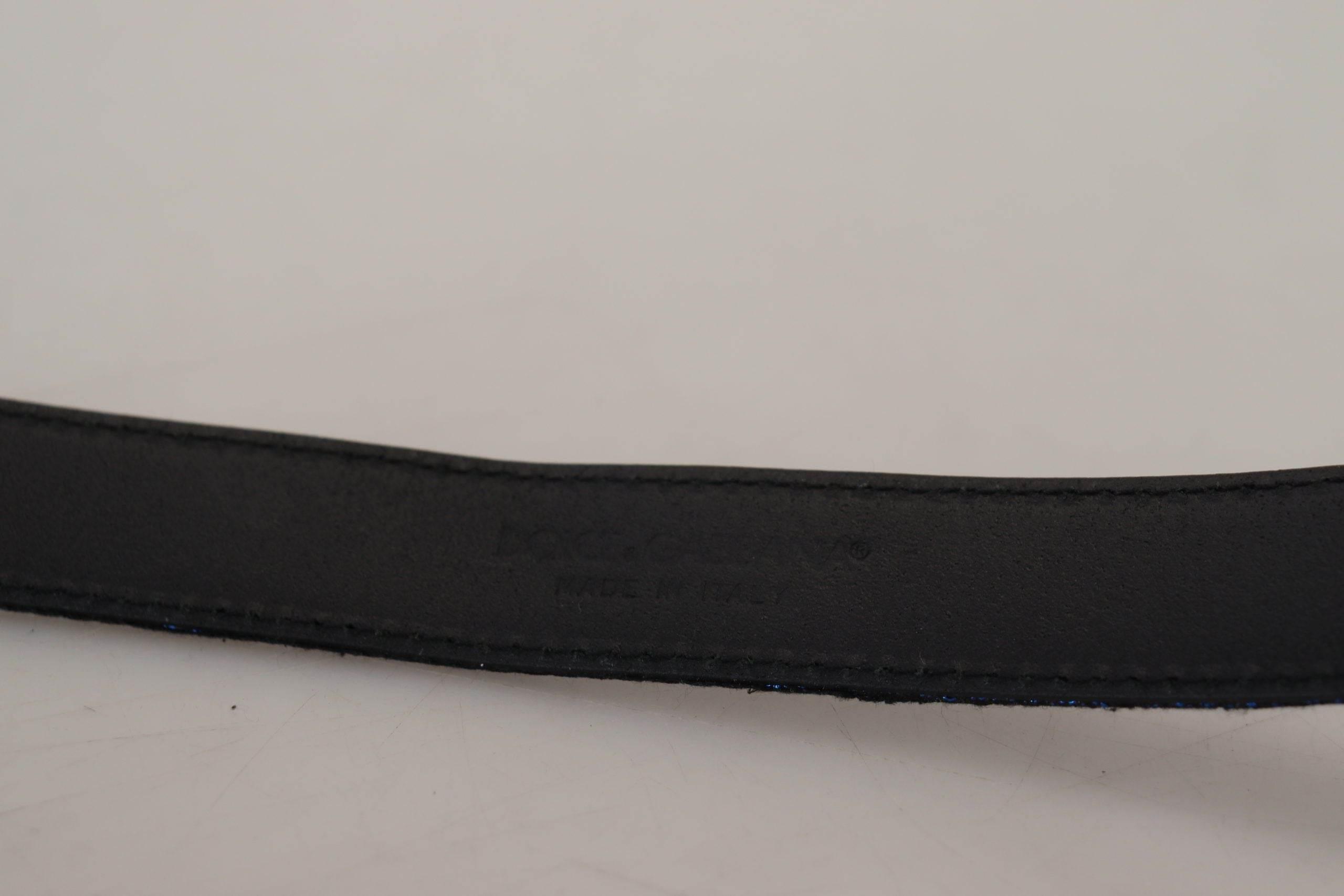 Dolce & Gabbana Blue Jacquard Stripe Silver Buckle Belt - Hilstor