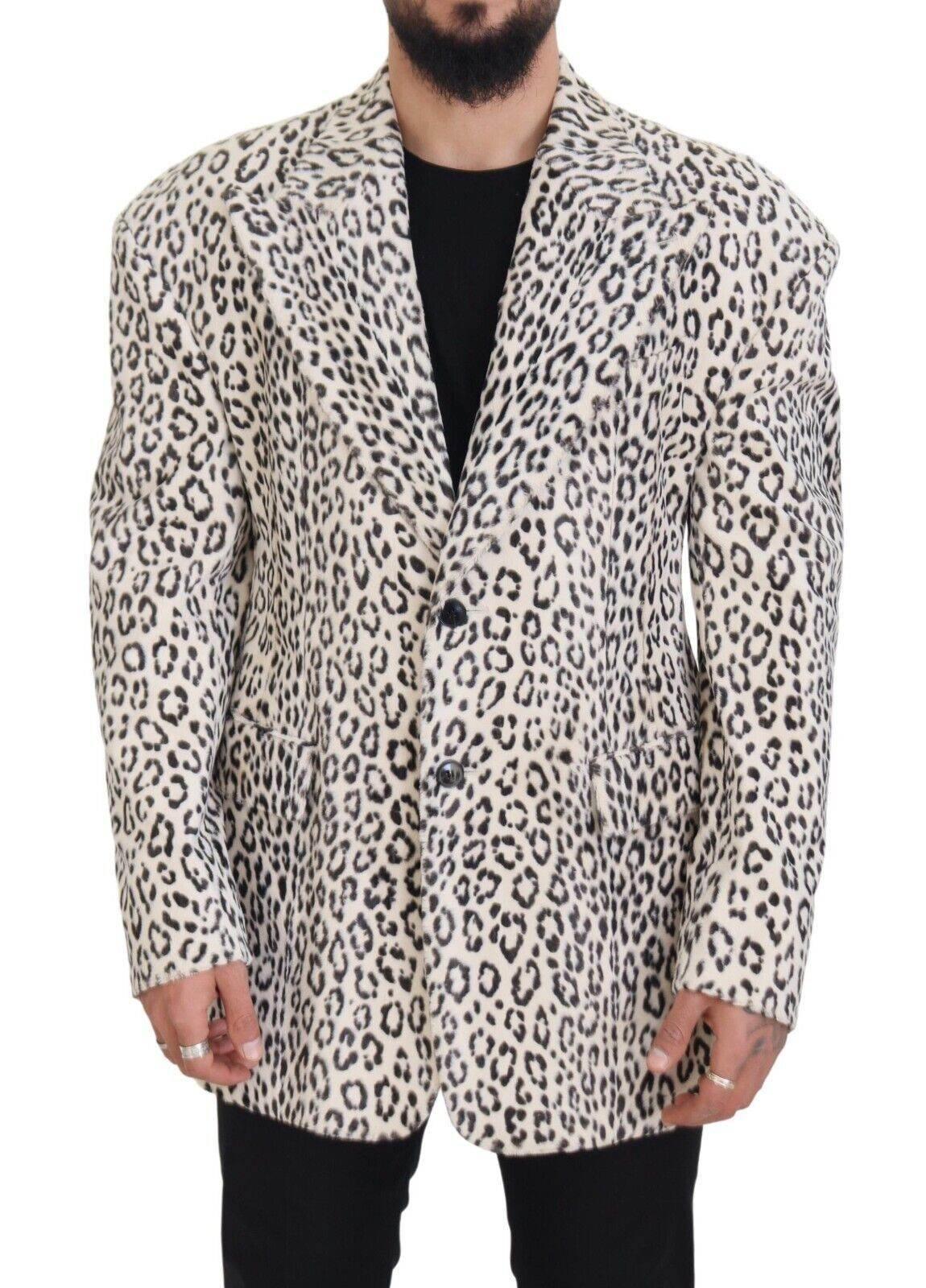 Dolce & Gabbana White Leopard Single Breasted Coat Blazer - Hilstor
