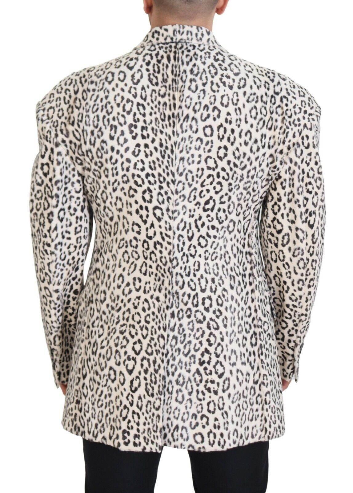 Dolce & Gabbana White Leopard Single Breasted Coat Blazer - Hilstor
