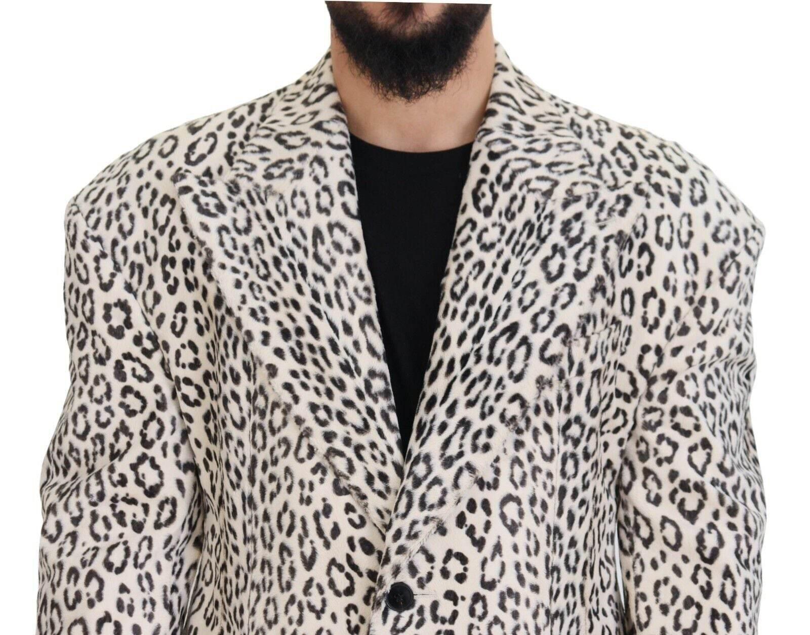 Dolce & Gabbana White Leopard Single Breasted Coat Blazer - Hilstor