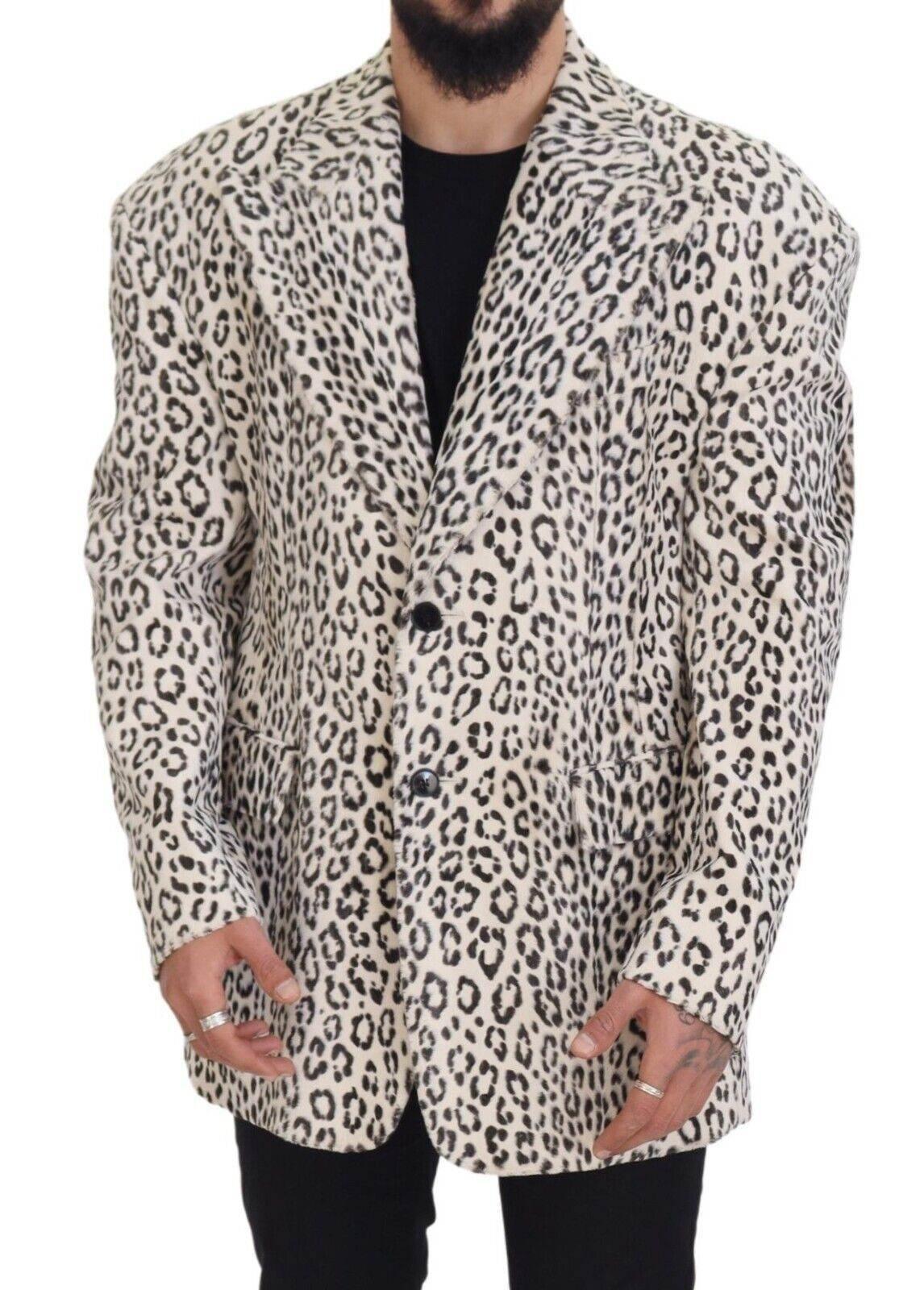 Dolce & Gabbana White Leopard Single Breasted Coat Blazer - Hilstor