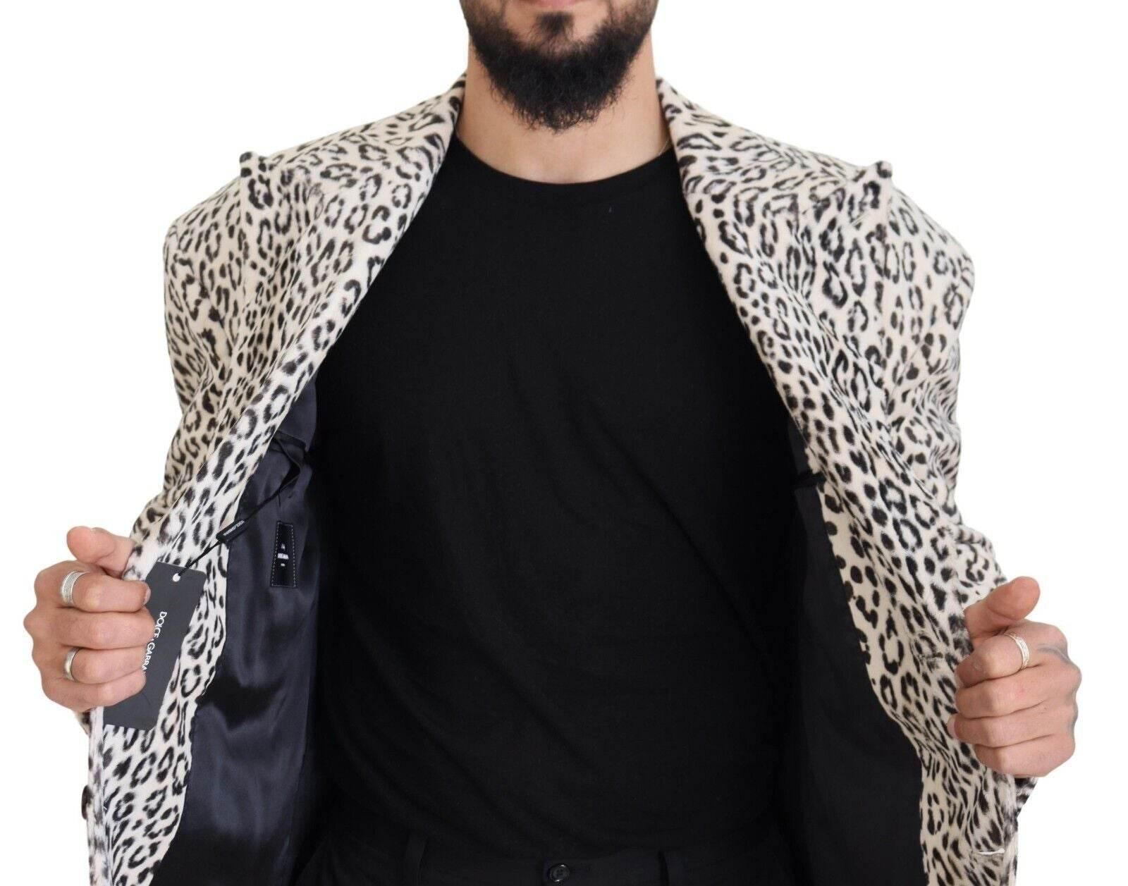 Dolce & Gabbana White Leopard Single Breasted Coat Blazer - Hilstor