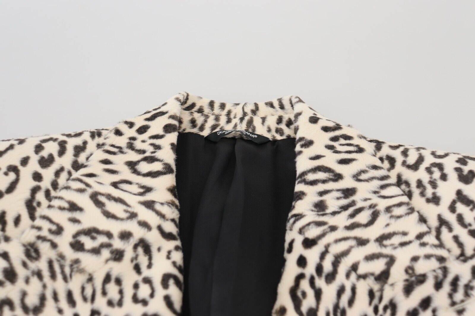 Dolce & Gabbana White Leopard Single Breasted Coat Blazer - Hilstor