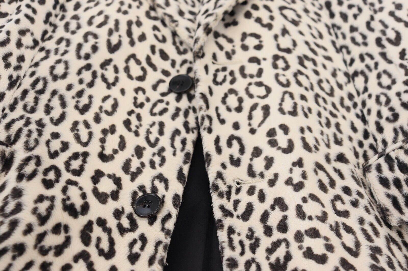 Dolce & Gabbana White Leopard Single Breasted Coat Blazer - Hilstor