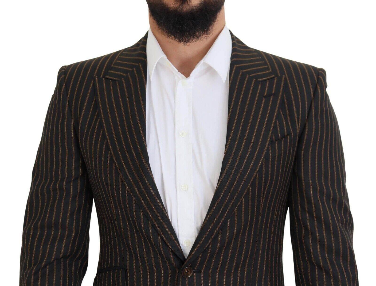 Dolce & Gabbana Black Brown Stripes Single Breasted Blazer - Hilstor