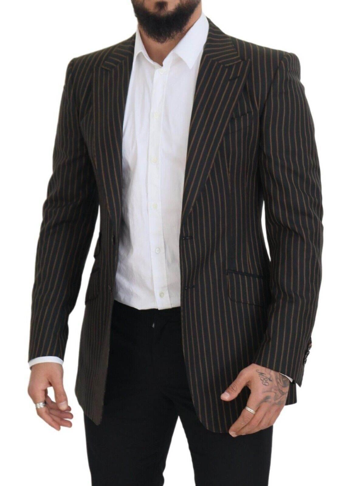 Dolce & Gabbana Black Brown Stripes Single Breasted Blazer - Hilstor