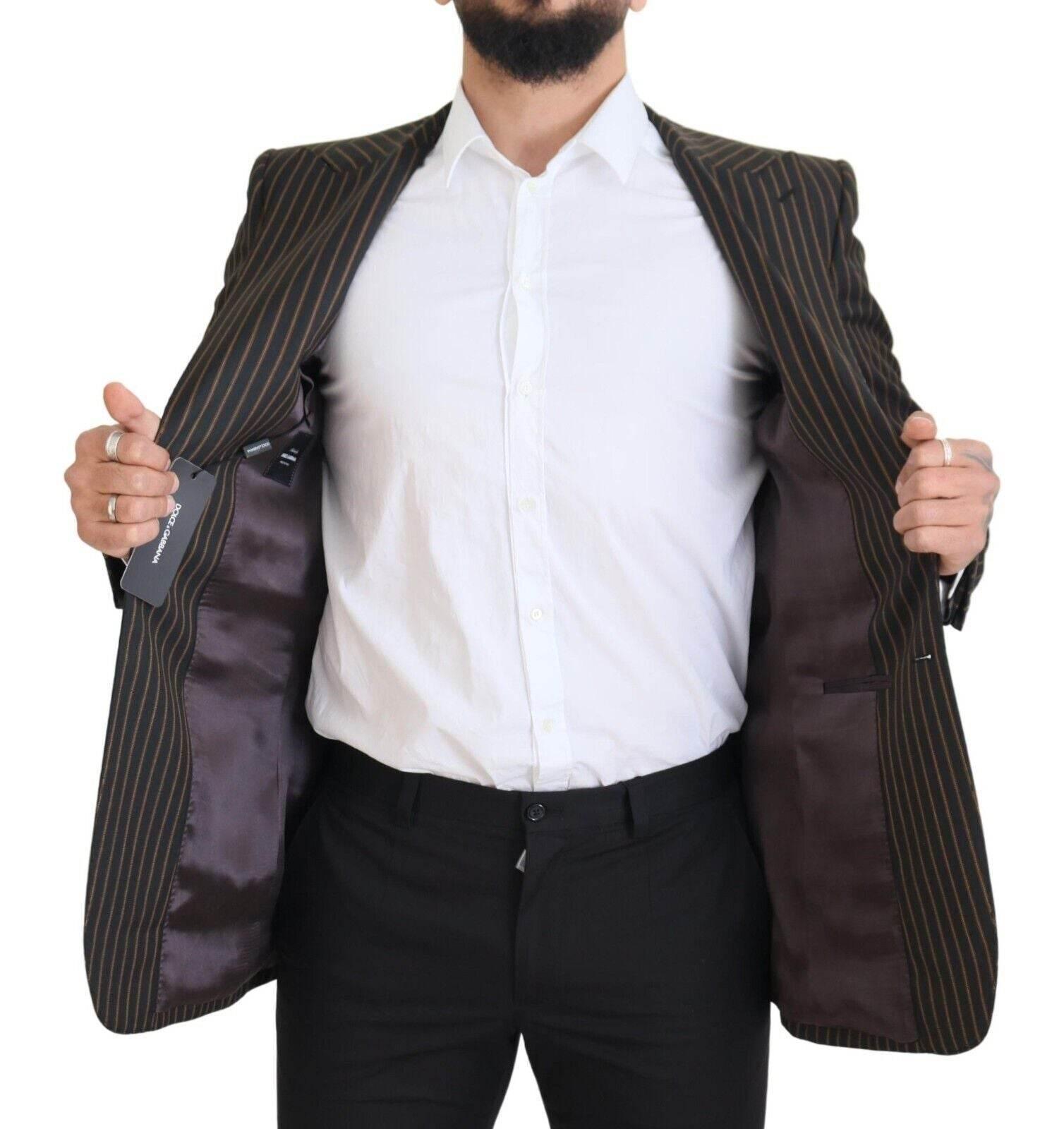 Dolce & Gabbana Black Brown Stripes Single Breasted Blazer - Hilstor