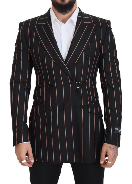 Dolce & Gabbana Black Stripes Viscose Double Breasted Blazer - Hilstor