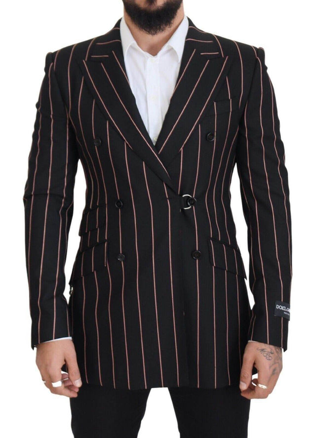 Dolce & Gabbana Black Stripes Viscose Double Breasted Blazer - Hilstor
