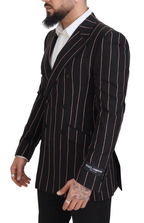 Dolce & Gabbana Black Stripes Viscose Double Breasted Blazer - Hilstor