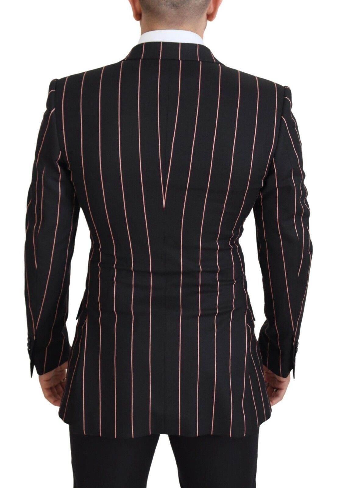 Dolce & Gabbana Black Stripes Viscose Double Breasted Blazer - Hilstor