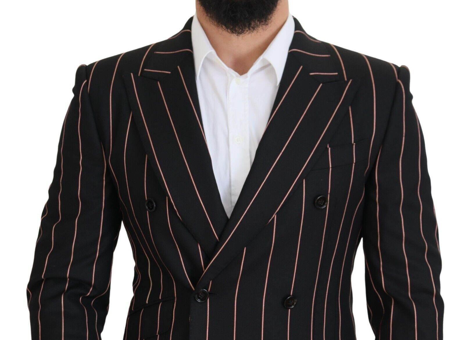 Dolce & Gabbana Black Stripes Viscose Double Breasted Blazer - Hilstor