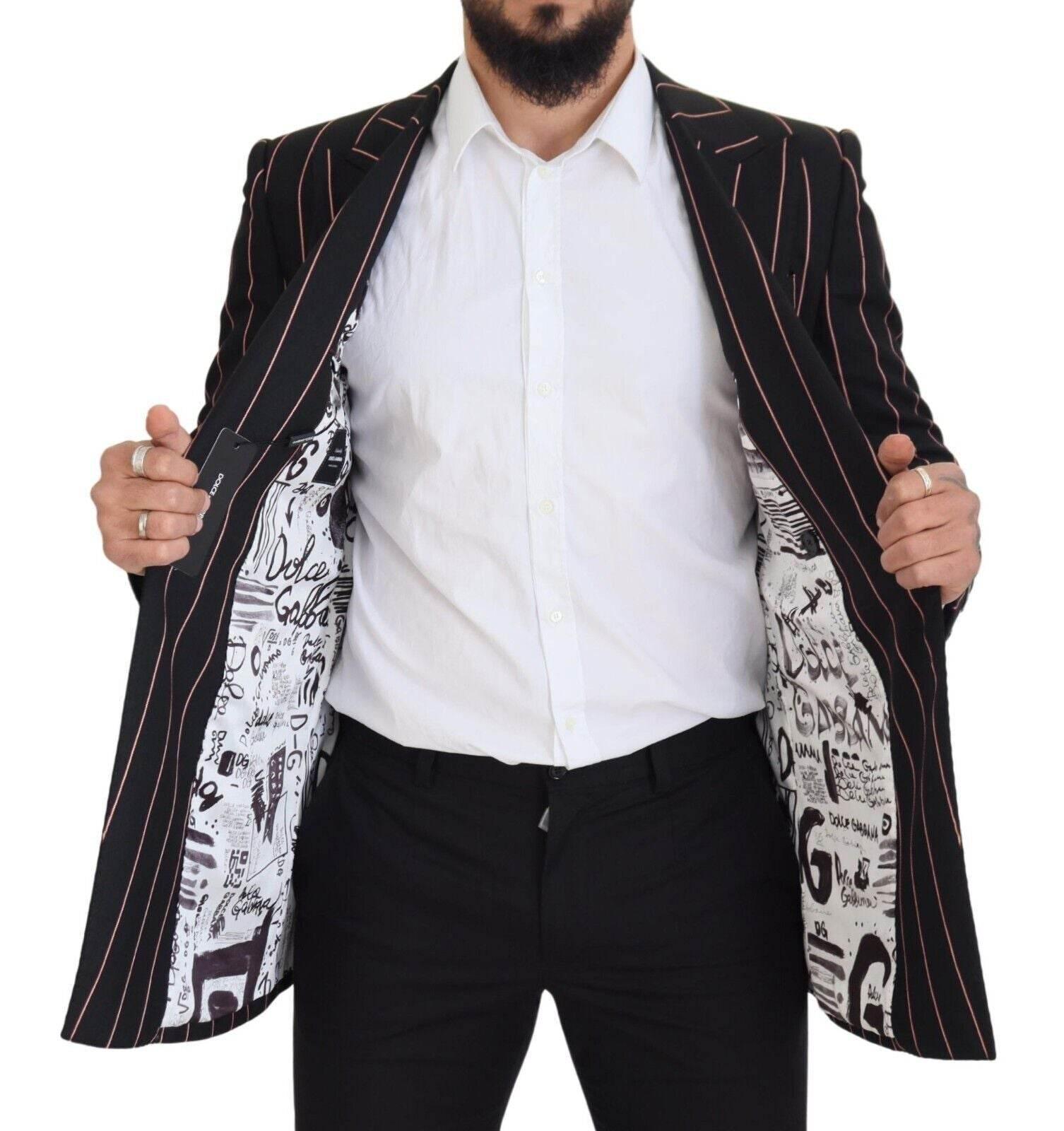 Dolce & Gabbana Black Stripes Viscose Double Breasted Blazer - Hilstor