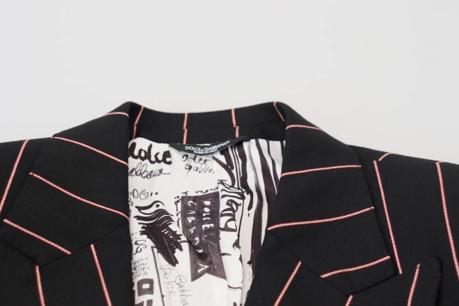 Dolce & Gabbana Black Stripes Viscose Double Breasted Blazer - Hilstor