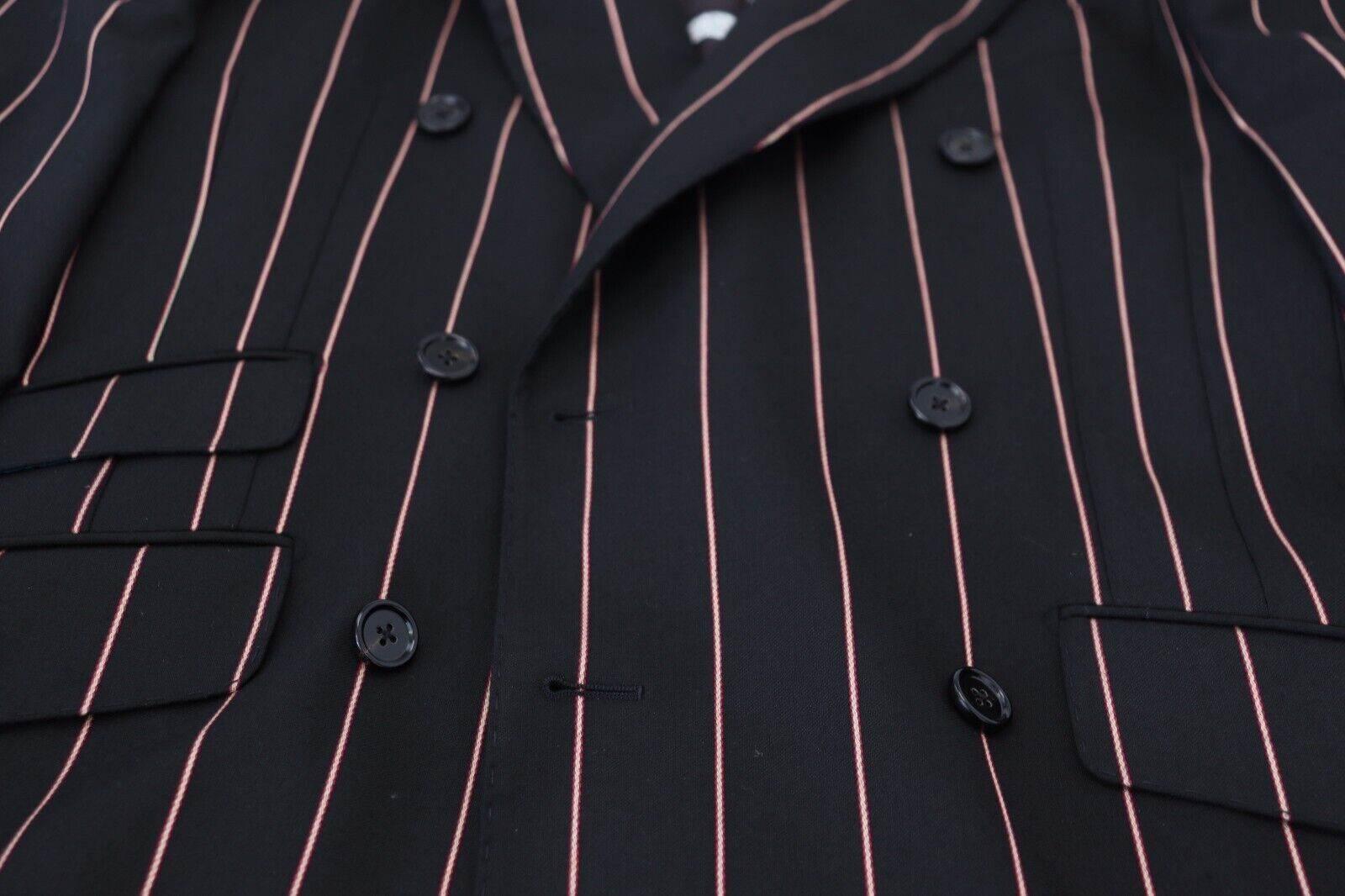 Dolce & Gabbana Black Stripes Viscose Double Breasted Blazer - Hilstor