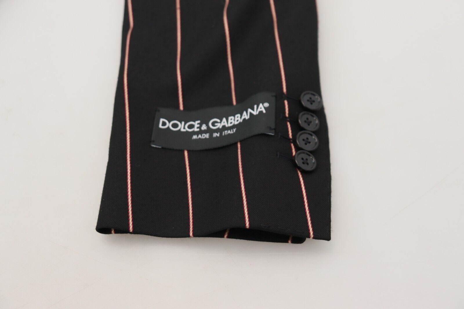 Dolce & Gabbana Black Stripes Viscose Double Breasted Blazer - Hilstor