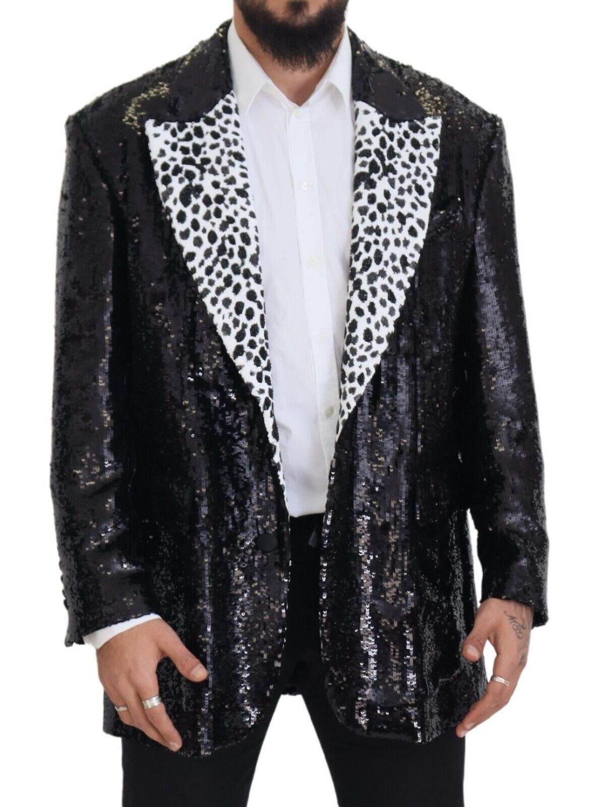 Dolce & Gabbana Black Sequined Cow Pattern Nylon Blazer - Hilstor