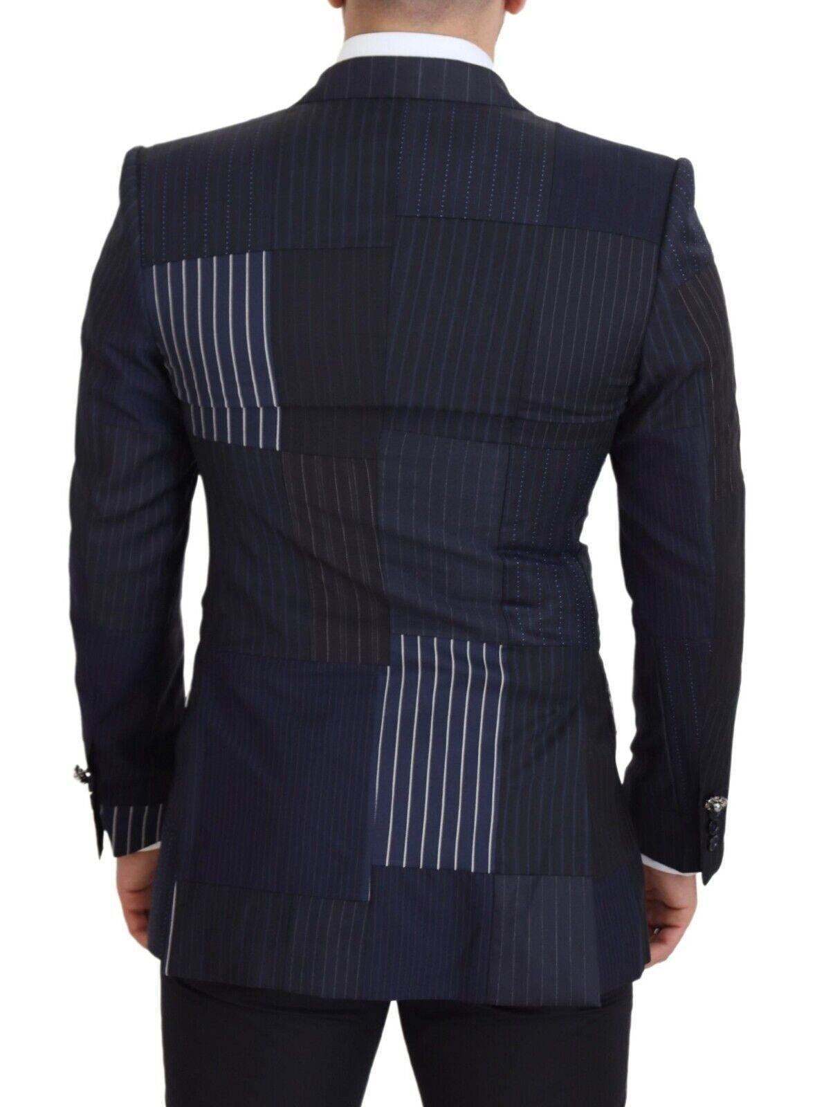 Dolce & Gabbana Blue Wool Patchwork Double Breasted Blazer - Hilstor