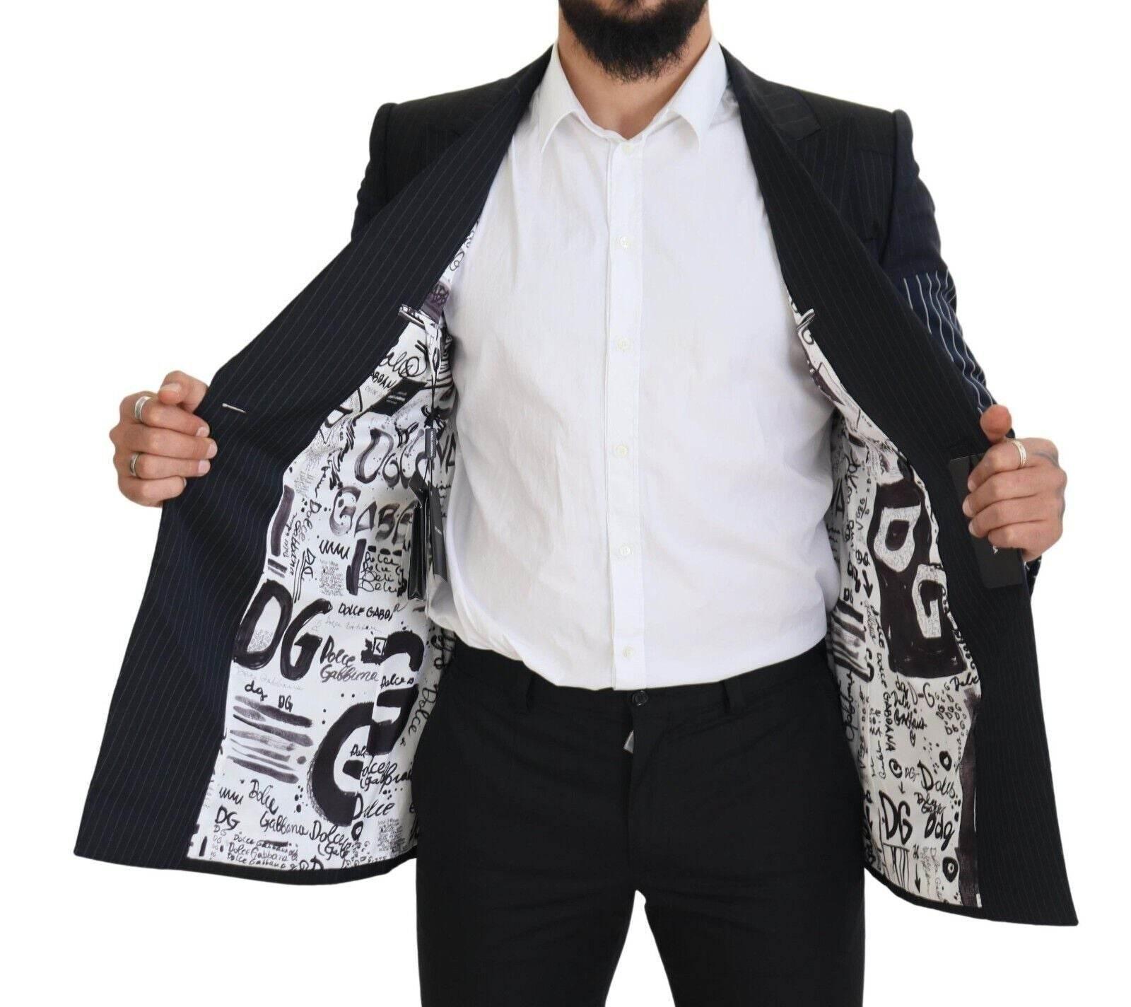 Dolce & Gabbana Blue Wool Patchwork Double Breasted Blazer - Hilstor