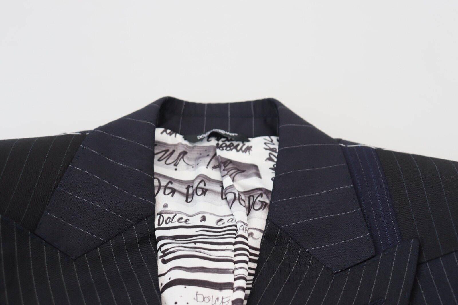 Dolce & Gabbana Blue Wool Patchwork Double Breasted Blazer - Hilstor