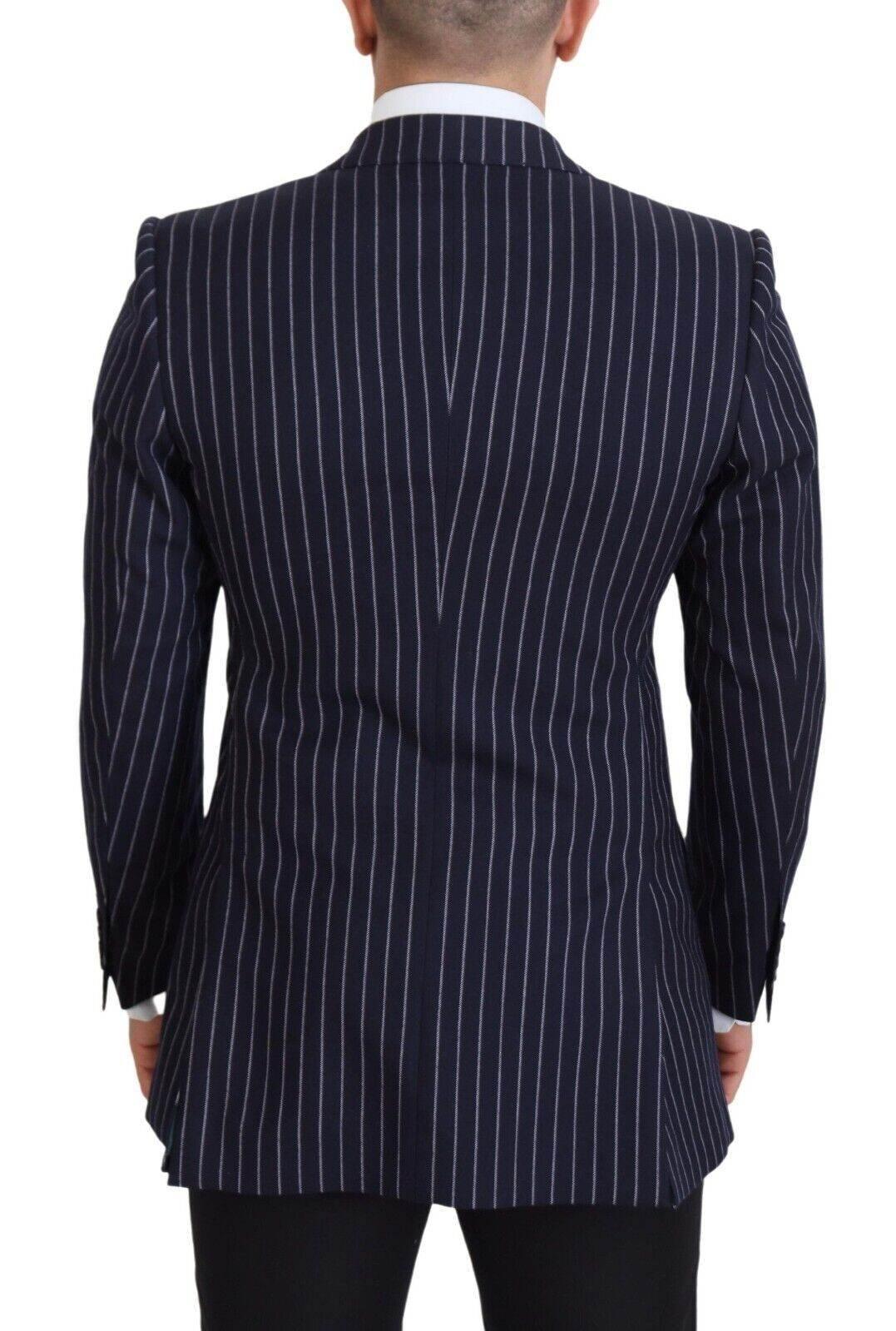 Dolce & Gabbana Dark Blue Stripe Wool Single Breasted Blazer - Hilstor