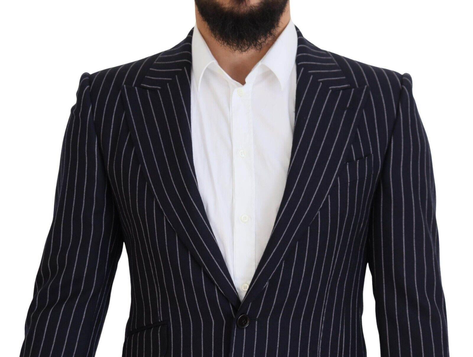 Dolce & Gabbana Dark Blue Stripe Wool Single Breasted Blazer - Hilstor