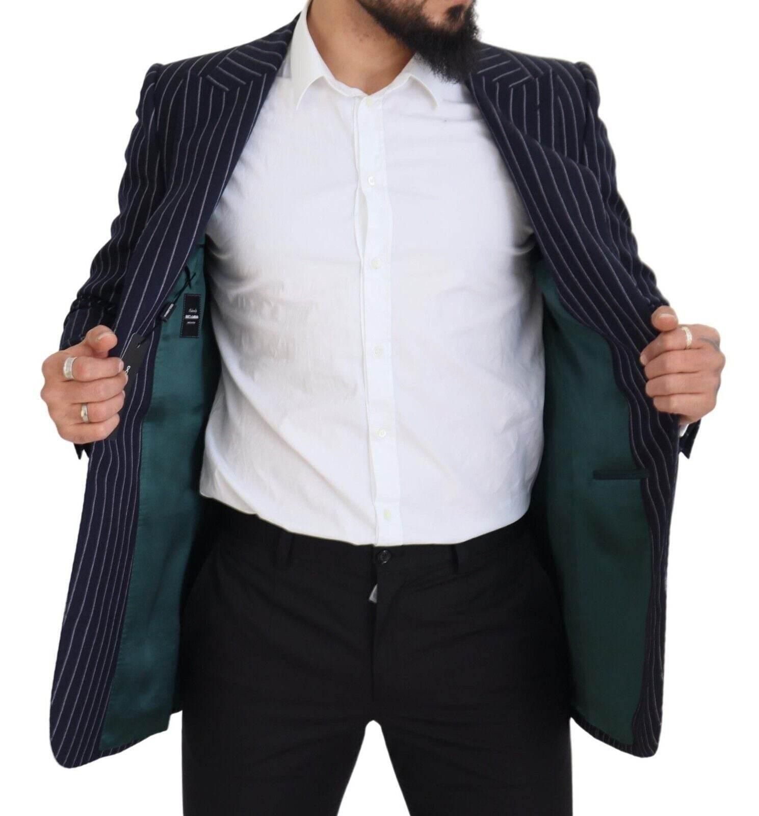 Dolce & Gabbana Dark Blue Stripe Wool Single Breasted Blazer - Hilstor
