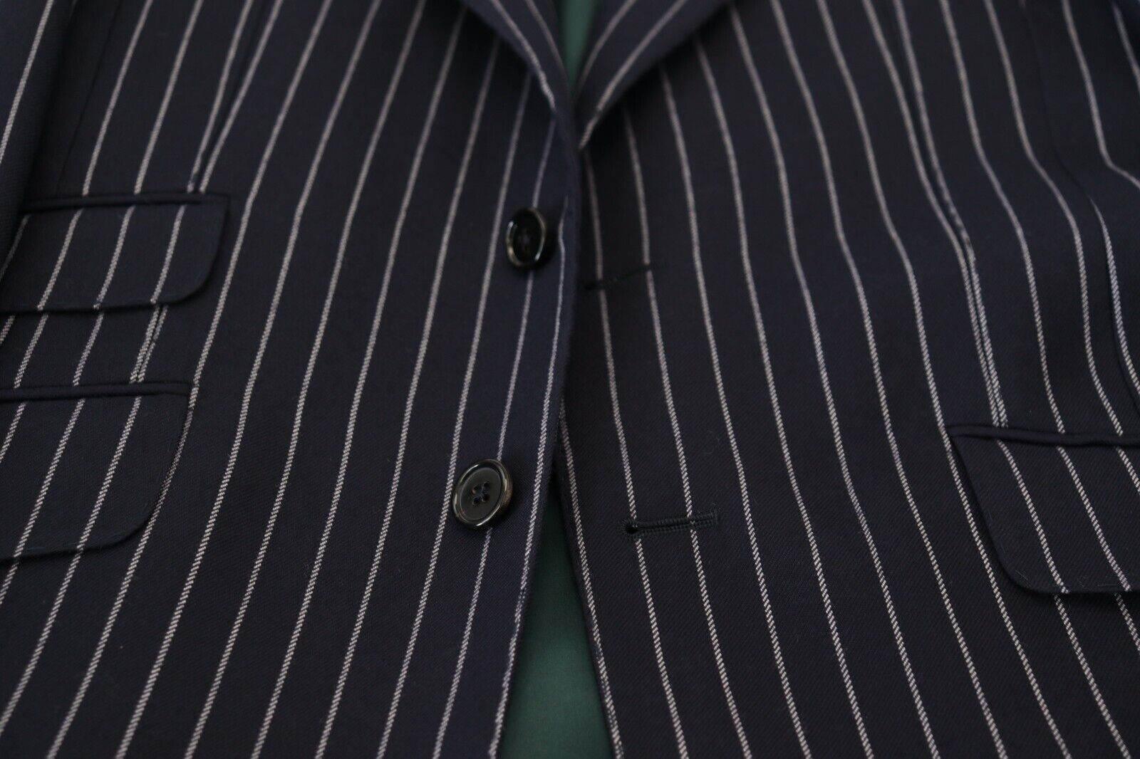 Dolce & Gabbana Dark Blue Stripe Wool Single Breasted Blazer - Hilstor