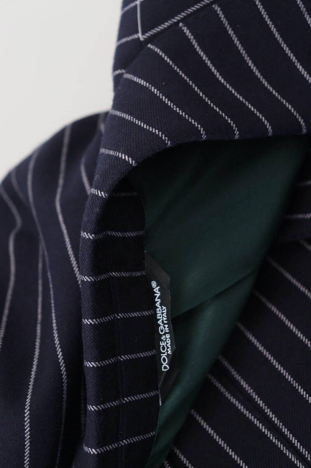 Dolce & Gabbana Dark Blue Stripe Wool Single Breasted Blazer - Hilstor