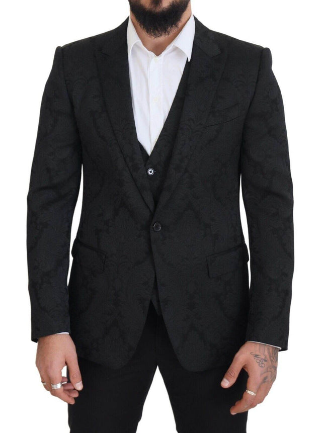 Dolce & Gabbana Black Floral Brocade 2 Piece MARTINI Suit - Hilstor