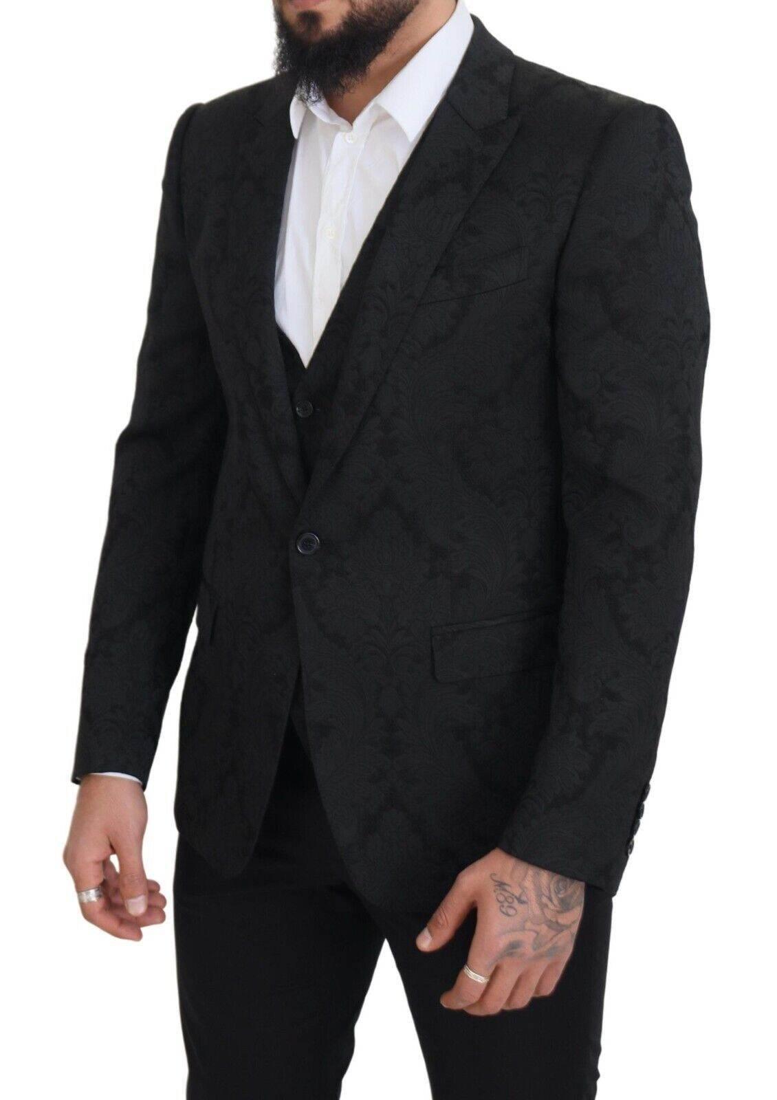 Dolce & Gabbana Black Floral Brocade 2 Piece MARTINI Suit - Hilstor