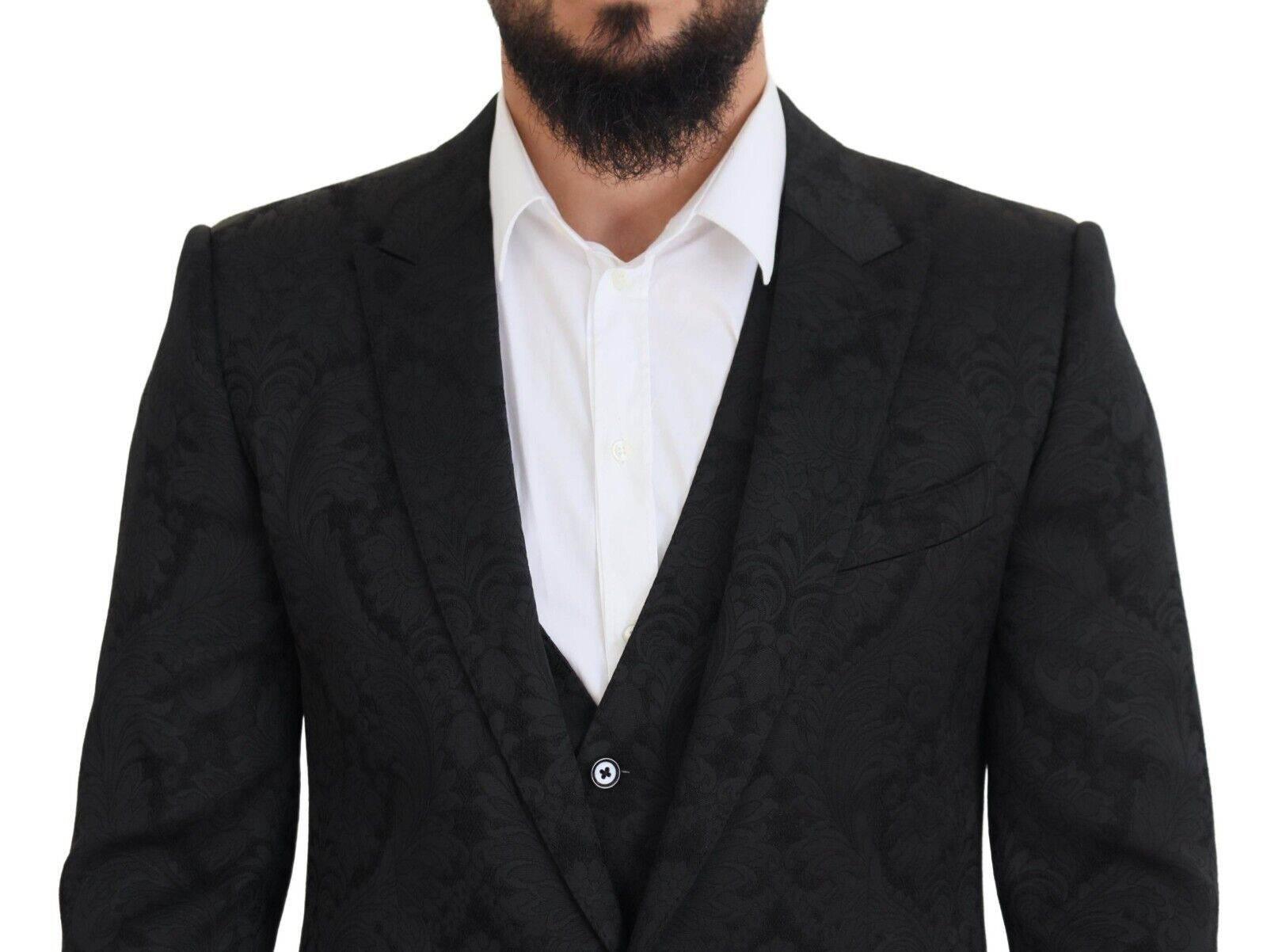 Dolce & Gabbana Black Floral Brocade 2 Piece MARTINI Suit - Hilstor