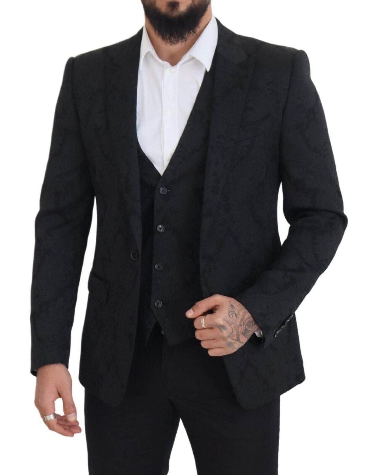 Dolce & Gabbana Black Floral Brocade 2 Piece MARTINI Suit - Hilstor