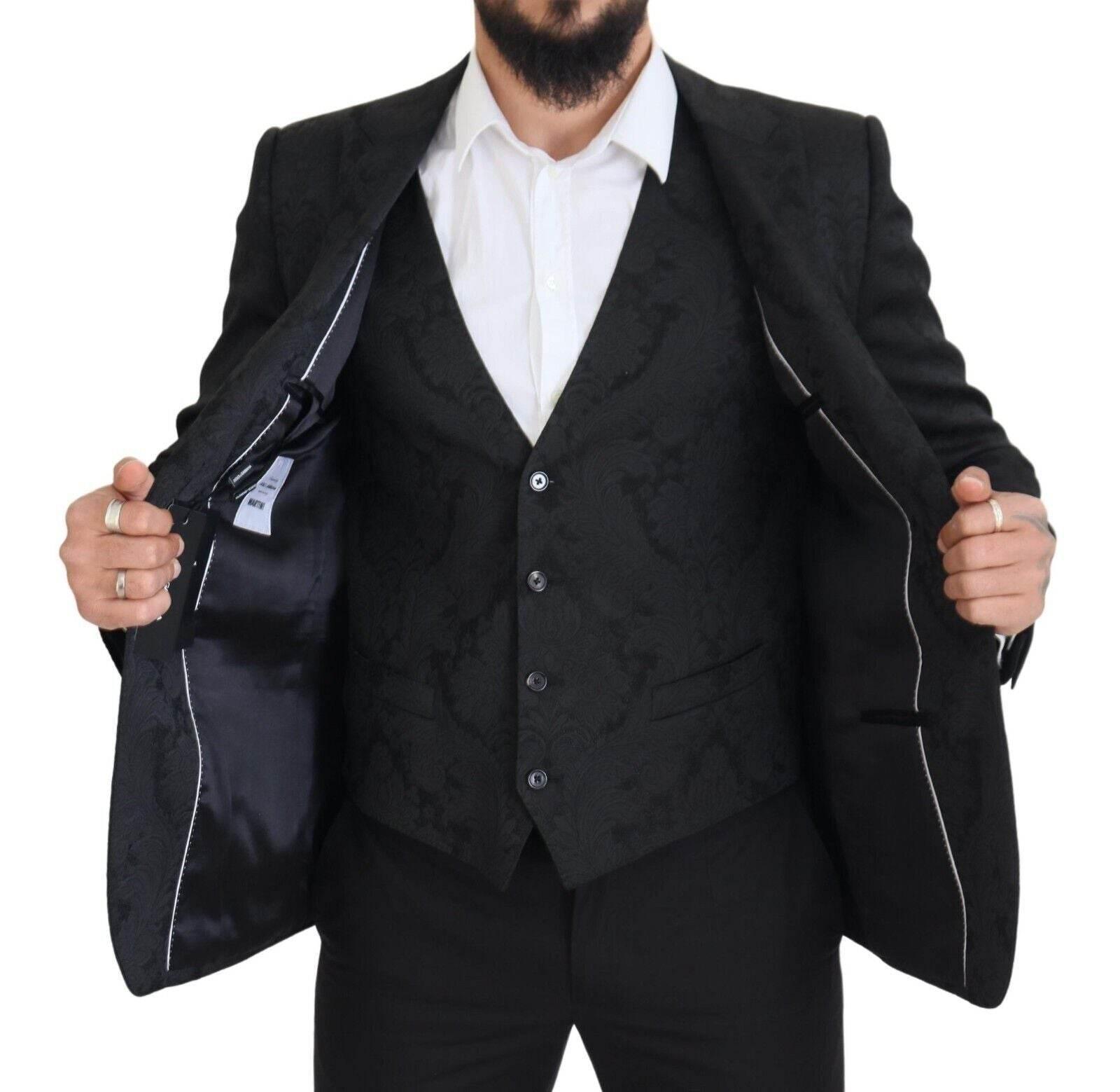 Dolce & Gabbana Black Floral Brocade 2 Piece MARTINI Suit - Hilstor
