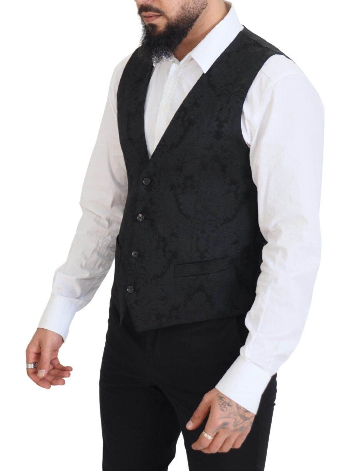 Dolce & Gabbana Black Floral Brocade 2 Piece MARTINI Suit - Hilstor