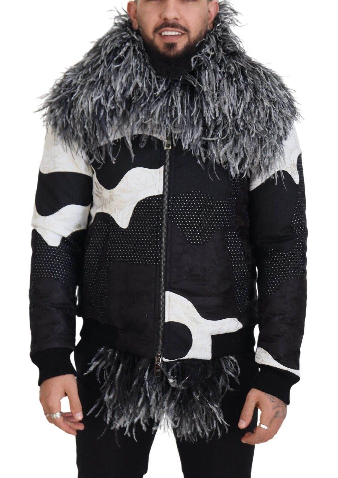 Dolce & Gabbana Black White Fur Shearling Full Zip Jacket - Hilstor