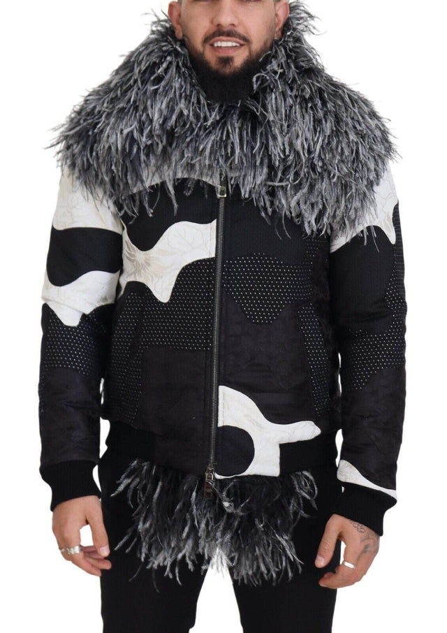 Dolce & Gabbana Black White Fur Shearling Full Zip Jacket - Hilstor