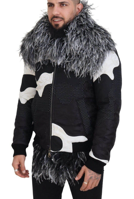 Dolce & Gabbana Black White Fur Shearling Full Zip Jacket - Hilstor